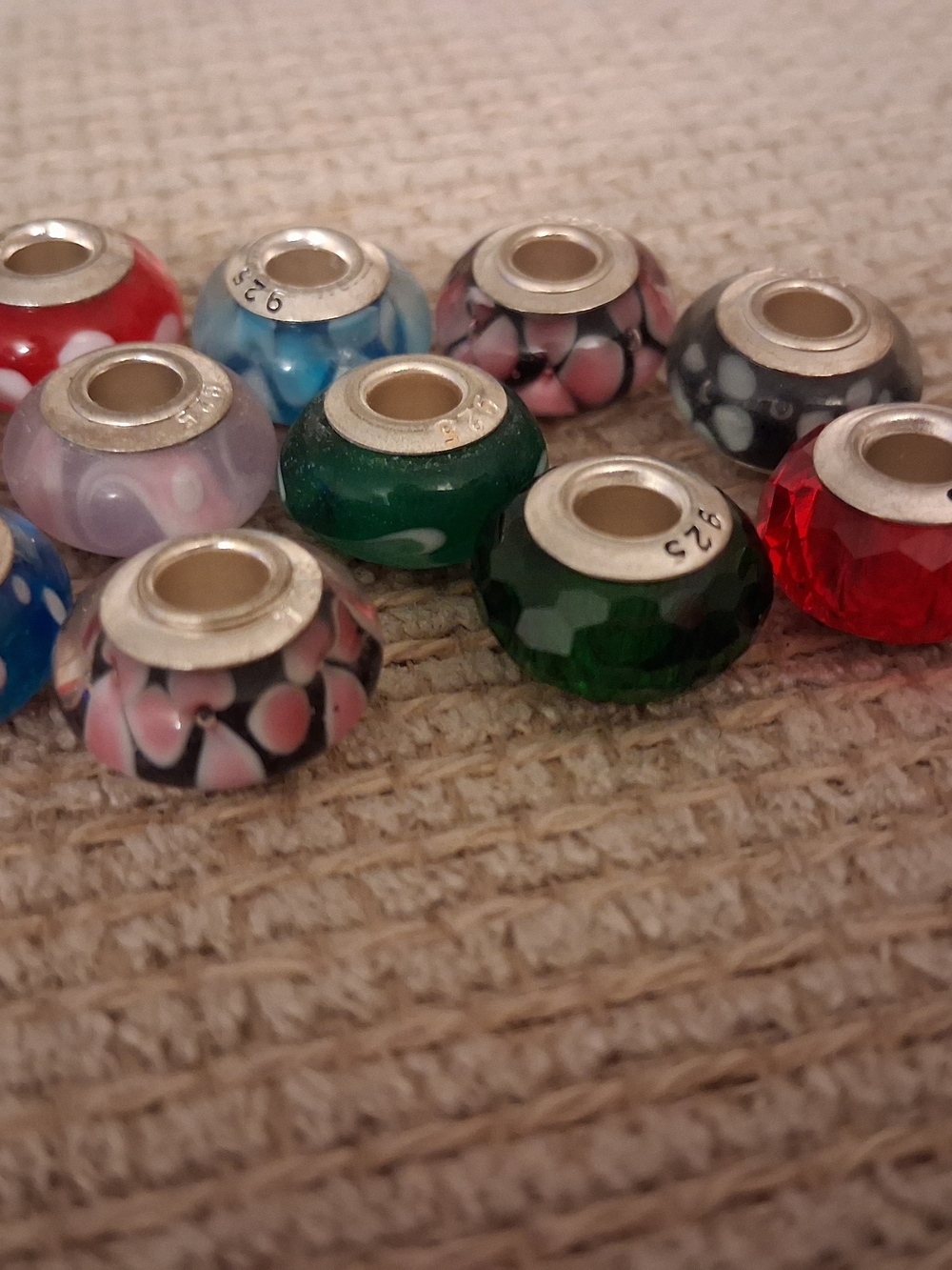 $35 Each One Charm Mixed Glass Charm Beads with Silver Cores - Multicolor